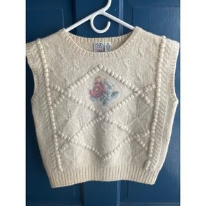 Vintage J.G. Hook Sweater Vest Wool Embroidered Floral Cottagecore Small